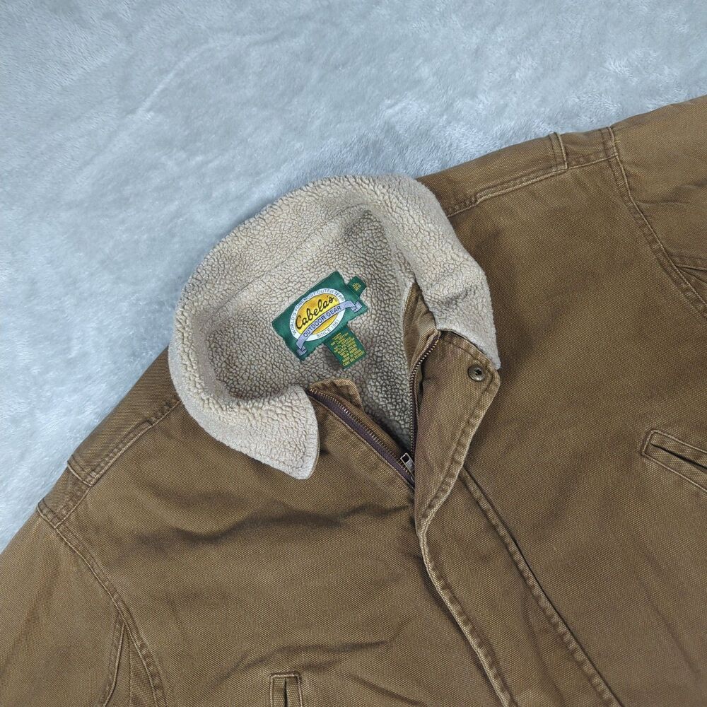 Cabelas Sherpa Lined Duck Canvas Work Jacket Mens XL Brown Barn Coat